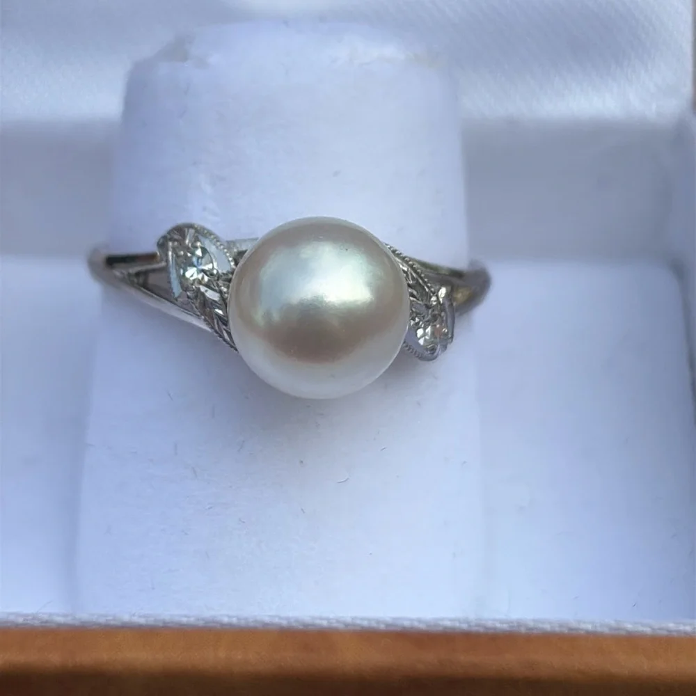 14kt White Gold Mikimoto Akoya Pearl Genuine Natural Diamond Ring Size 7 - Picture 5 of 16